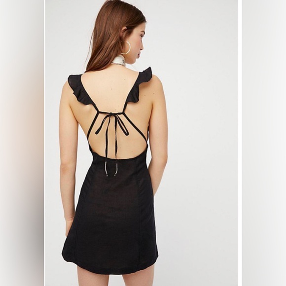 Free people Josie Dress black mini open back sexy date night large NWOT - Picture 3 of 8